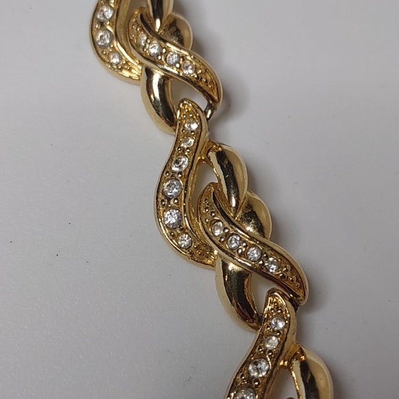 Gold Tone Metal Bracelet With Clear Stones - Picture 8 of 15